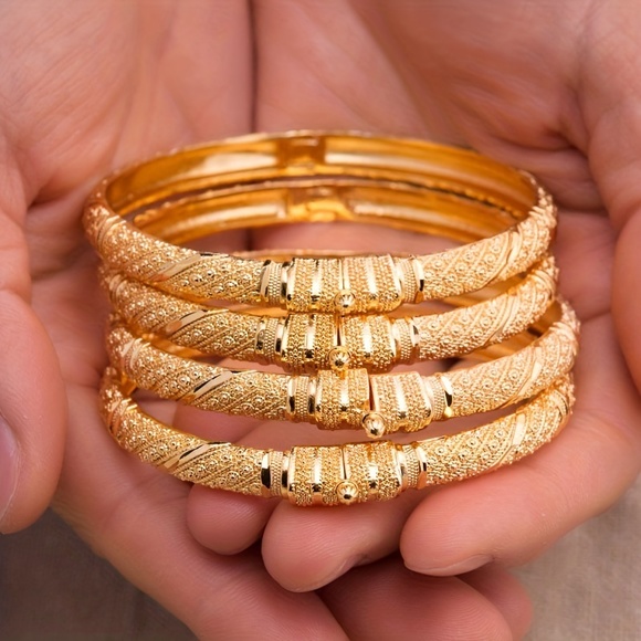 Jewelry - Luxurious 24K Gold-Plated Open Bangle: Bridal Elegance, Timeless Hand Jewelry